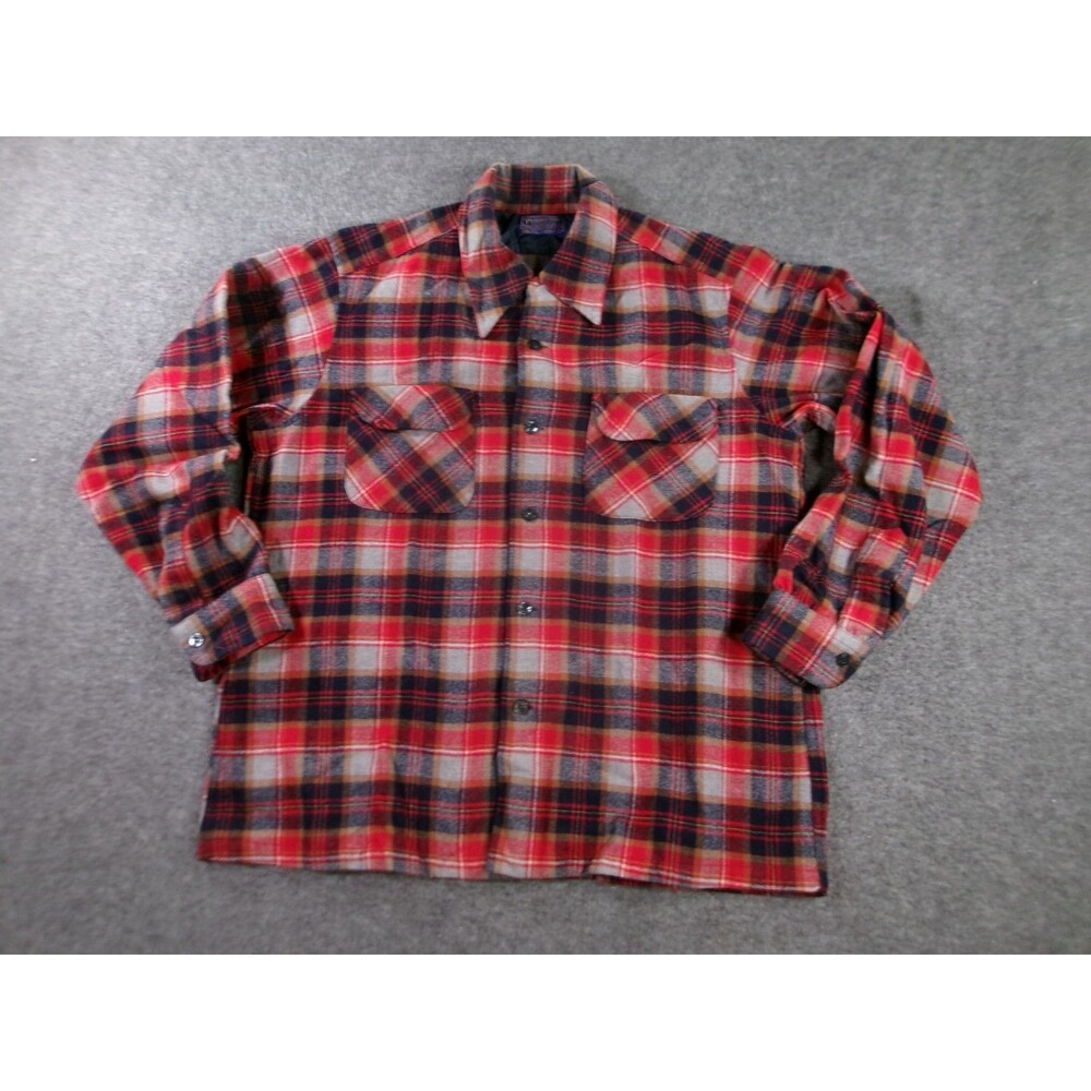 Pendleton Shirt Men Large Red Plaid Wool Quilted Lined Button Up Shacket USA